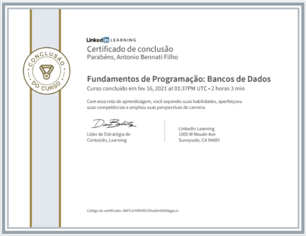LinkedIn Learning — Fundamentos de Bancos de Dados